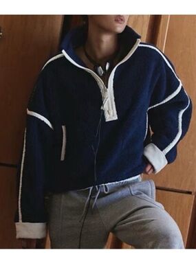Free People FP Movement Mountain High 1/2 Zip Fleece Pullover in Dark Navy Blue